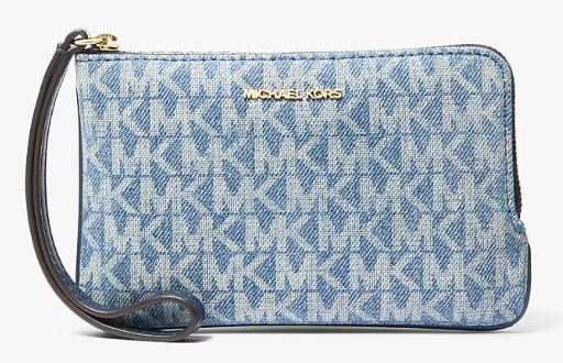 Michael Kors Jet Set Travel Small Signature Logo Print Denim Wristlet Deal