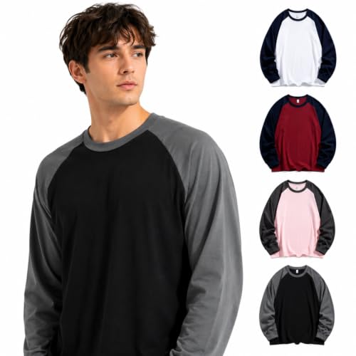 Mens Color Block Raglan Crew Neck Tops Deal