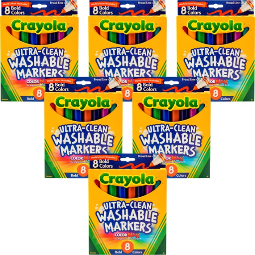 Crayola Ultra-Clean Color Max Broad Line Washable Markers, 8 Count, 6-Pack