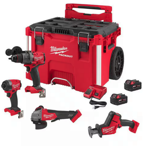 Milwaukee M18 FUEL 18V Lithium-Ion Brushless Cordless Combo Kit w/ (2) 5.0 Ah Battery, Charger, & PACKOUT Tool Box (4-Tool)