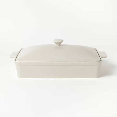4-Qt Figmint Stoneware Rectangle Baking Dish w/ Lid (Cream)