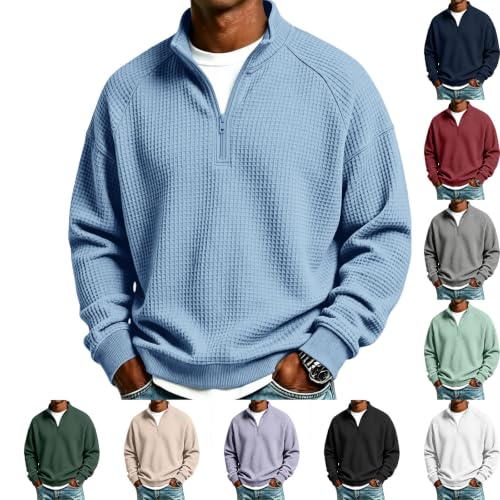 Waffle Knit Quarter Zip Men Mock Neck Deal