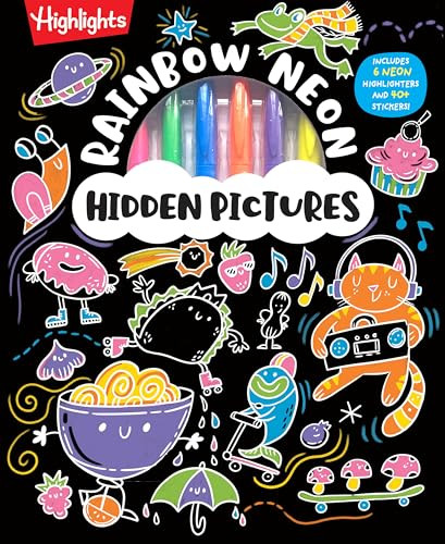 Highlights Rainbow Neon Hidden Pictures Activity Book w/ 6 Neon Markers