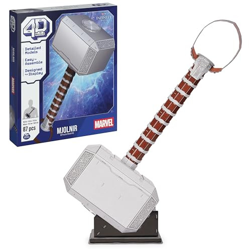 87-Piece 4D Build Marvel Mjolnir Thor Hammer 3D Puzzle Model Kit, 87 Pcs.