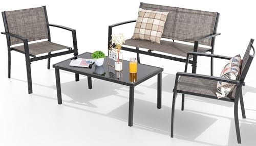 4-Piece Shintenchi Patio Furniture Conversation Set w/ Glass Coffee Table, Loveseat & 2 Chairs Deal