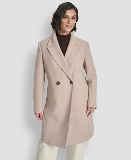DKNY Women's Double-Breasted Notch Collar Coat Deal