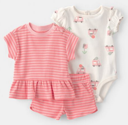 Carter's Baby Girl 3-Piece Top, Bodysuit & Short Set