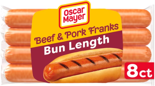 Oscar Mayer Bun Length Beef and Pork Franks Hot Dogs, 2 X 8 Count