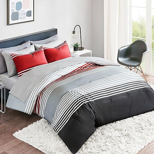 9-Piece Comfort Spaces Queen Comforter Set Bed in a Bag with 2 Side Pockets