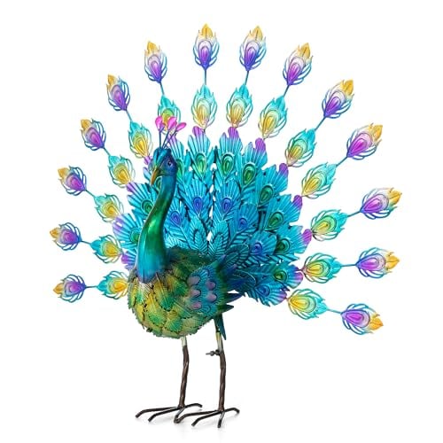 Glitzhome Metal Peacock Tail Spread Garden Statue with Stakes Outdoor Decoration 28.75" W Deal