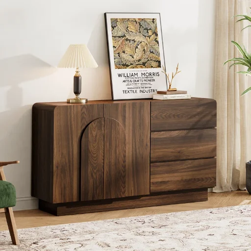 Winston Porter 55" Sideboard w/ Adjustable Shelf and 3 Drawers (Walnut) Deal