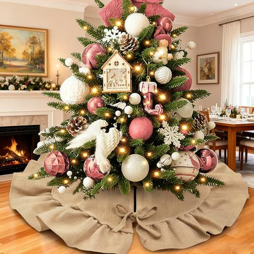 Yuboo Burlap Fall Christmas Tree Skirt for 2-3 Ft Christmas Trees (Small)
