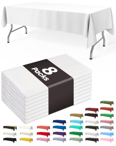 Pureegg 8-Count 54" x 108" Plastic Disposable Table Cloths (White) Deal