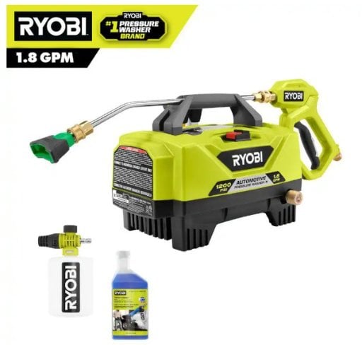 RYOBI 1.8 GPM Automotive High Flow Pressure Washer Kit with Foam Blaster 16 oz. Detergent Refill