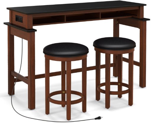 Costway 3-Piece Home Bar Set w/ 2 Upholstered Bar Stools + Outlets and USB Ports
