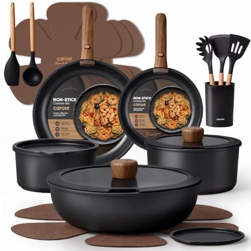 CAROTE 21-Piece Non Stick Detachable Handle Cookware Set
