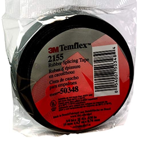 3M Temflex Rubber Splicing Tape 2155, 3/4 in x 22 ft, Black