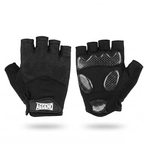 Aegend Half-Finger Cycling Gloves w/ Anti-Slip Padded Palm (Black, Large)