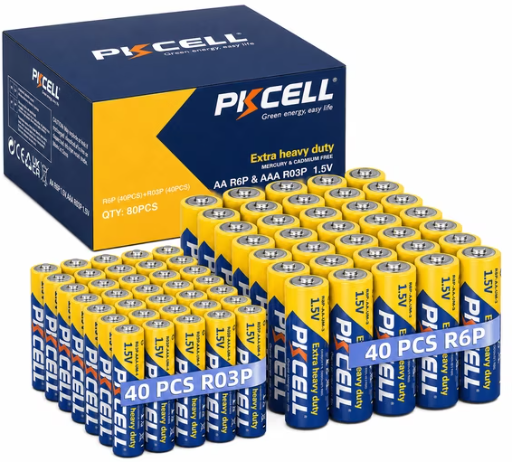 PKCELL 1.5V Carbon Zinc AA & AAA Batteries, 80-Count Deal
