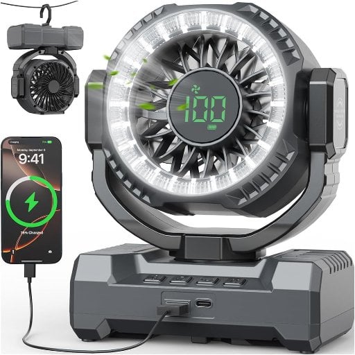 24000mAh Camping Fan with LED Lantern