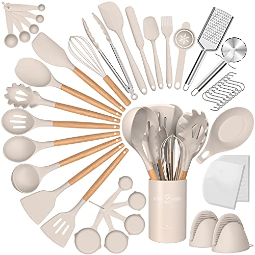 Cacoles 43-Pc Wood Handle Silicone Cooking Utensils & Gadgets Set