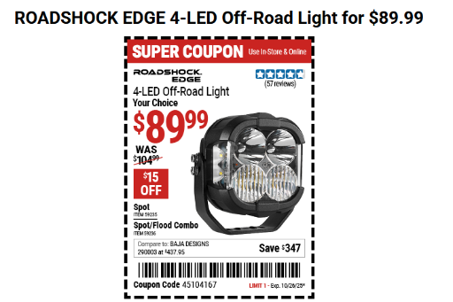 ROADSHOCK EDGE 4-LED Off-Road Light
