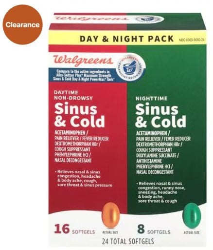 Walgreens Non-Drowsy Daytime and Nighttime Sinus & Cold Softgels 2 X 24 Count