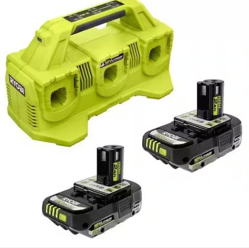 RYOBI ONE+ 18V 6-Port Fast Charger with ONE+ 18V HIGH PERFORMANCE Lithium-Ion 2.0 Ah Compact Battery (2-Pack) Deal
