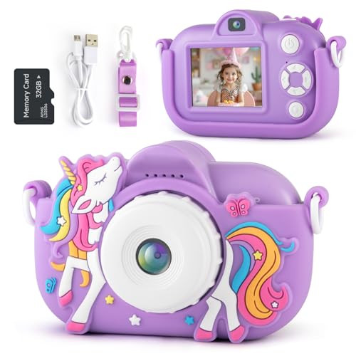 NBKLS 1080P HD Dual Lens Digital Camera for Kids (Unicorn)