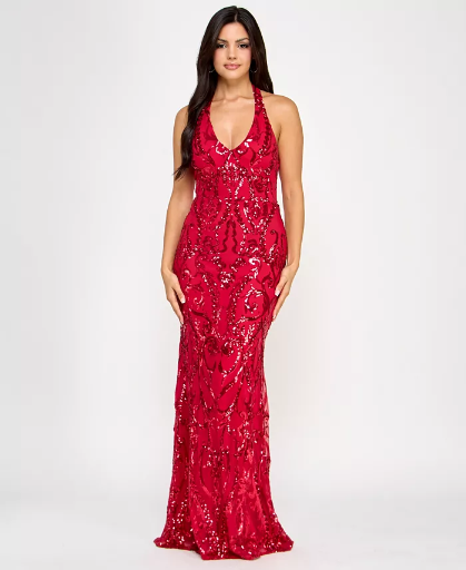 B Darlin Juniors' Sequined Halter Neck Evening Gown Deal