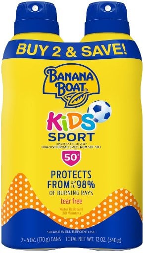 Banana Boat Sport Kids Sunscreen Spray SPF 50 Twin Pack