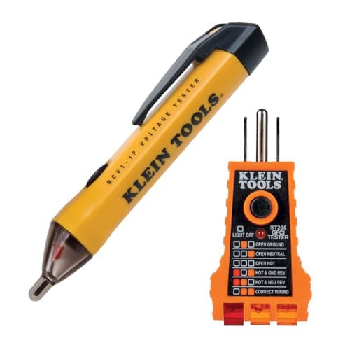 Klein Tools NCVT1PKIT Electrical Tester Kit with Non-Contact Low Voltage Test Pen, 50 to 1000V AC and GFCI Tester, 2-Piece Deal