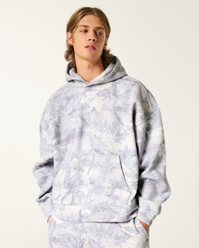 Hollister Men's Feel Good Super Boxy Hoodie (Cream Camo)