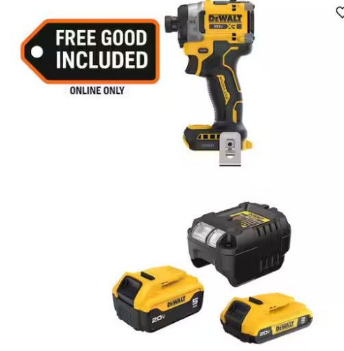 DEWALT DCF860 20-Volt MAX XR Cordless Impact Driver with 5.0 Ah and 2.0 Ah Battery Packs