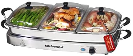 Elite Gourmet Triple 3 x 2.5 Quart Trays Buffet Server