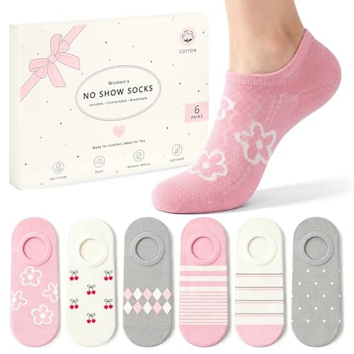 6-Pairs Toes Home Women's 85% Cotton Non-Slip No Show Socks w/ Heel Grip