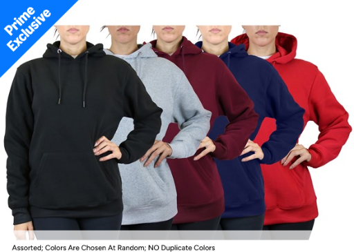 3-Pack Assorted Women’s Loose Fit Fleece-Lined Classic Pullover Hoodie