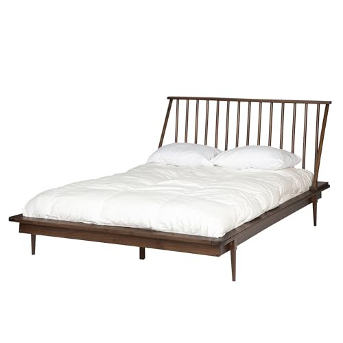 Walker Edison Mid Century Modern Solid Wood Spindle Platform Bed Queen