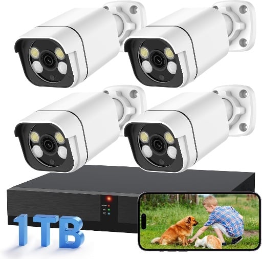 4K Security Camera System PoE 4pcs 8MP 4CH NVR with 1TB Hard Drive Deal