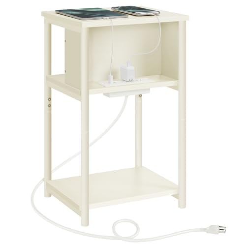 VASAGLE 3-Tier Side Table with Charging Station (Cream White) Deal