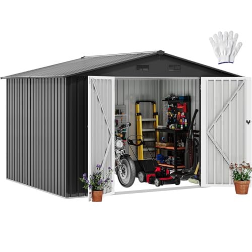 DWVO 10x8FT Outdoor Metal Storage Shed with Lockable Doors & Ventilation