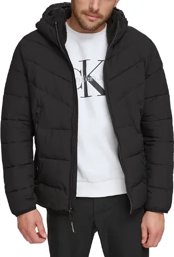 Calvin Klein Men's Chevron Stretch Jacket With Sherpa Lined Hood Deal