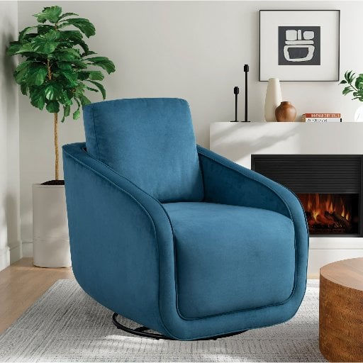 Studio Living Lychford Boho Swivel Accent Chair, Blue Velvet Fabric Deal
