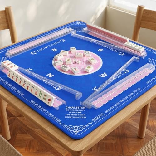 Blue Mahjong Mat for Table with 4 Racks 32" x 32"