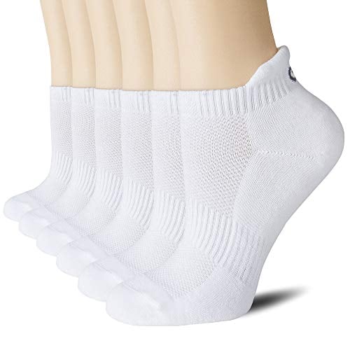 CELERSPORT Ankle Athletic Running Socks Low Cut Sport Tab Sock for Men and Women (6 Pairs), Medium, White