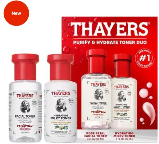 Thayers 2X 2-Pack Purify & Hydrate Toner Duo, Rose Petal Facial Toner & Hydrating Milky Toner