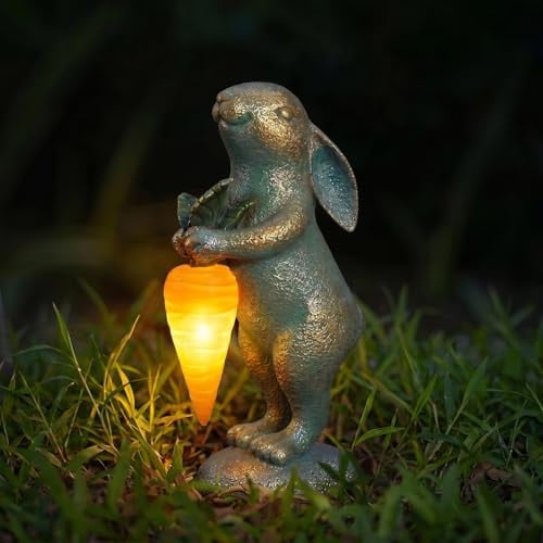 PETAFLOP Cute Garden Decor Bunny Statue with Solar Carrot