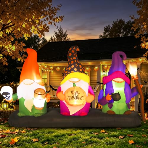 GIFTFIND 9.4ft Halloween Inflatable Three Wizard Gnomes Outdoor Decoration