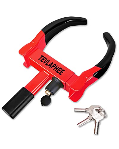Tevlaphee Universal Wheel Lock Heavy Duty Security Trailer Wheel Lock with 3 Keys (Black-red) Deal