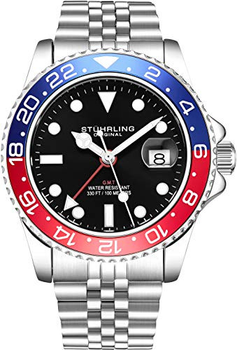 Stuhrling Original Men's Stainless Steel Jubilee Bracelet GMT Watch Quartz